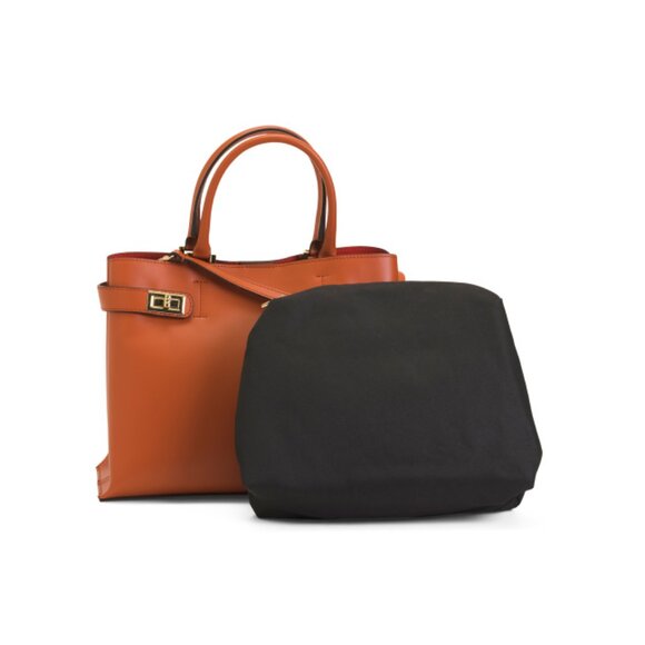 CHEVAL papaya Made In Italy Leather Double Side Buckles Satchel